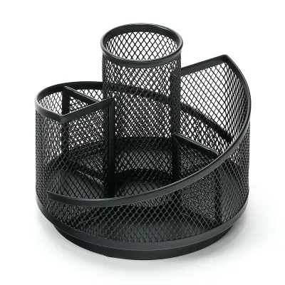 Copllent Rotary Metal Mesh Pen Holder Storage Box Custom Pen Holder Logo Multi Functional Pen Holders