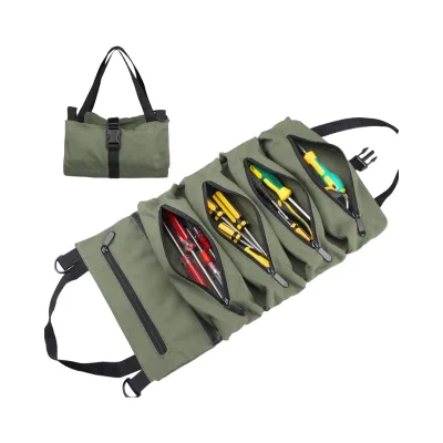 BAQRAXIA Heavy Duty Green Polyester Tool Bag Roll Small Tools Box Storage 2 Detachable Pouches for Men's Christmas Birthday