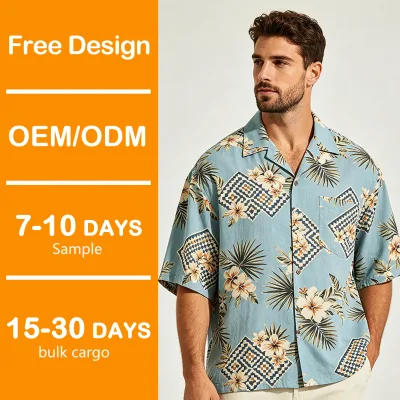 Custom Aloha Shirt Light Wrinkle Resistant Fabric Classic Hibiscus Print Camp Collar Custom Color Tone Modification Service