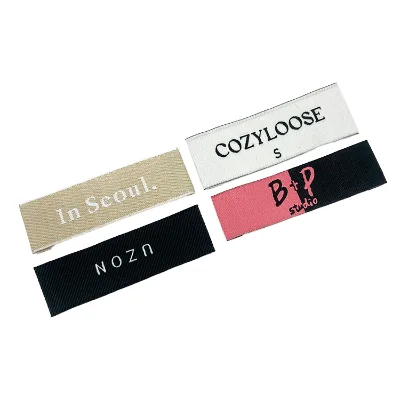 Eco-Friendly Brand Logo Miter Fold Woven Labels for Garment Bags Shoes-Sewing-On Application