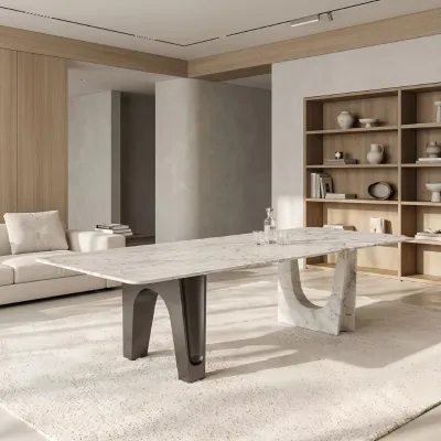 Modern Style Artificial Marble Dining Table Sculptural Base Eco-Friendly for Home Apartment Hotel School Villa Dining Furniture