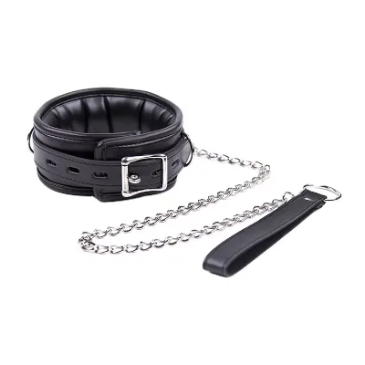 PU Leather Neck Collar With Chains Adjustable Belt Choker Cuffs Necklace BDSM Bondage Gear Restraints Slave Fetish Toys