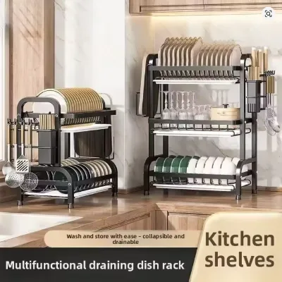 Large 2-3 Layer Removable and Multifunctional Dish Drying Rack Drainage Board Set Tableware Kitchen Countertop Storage Rack