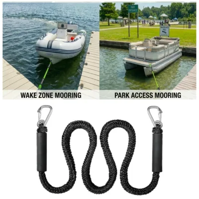 4FT Boat Mooring Ropes 316 Stainless Steel Hooks Marine Grade Single Braided Bungee Dock Line Anchor Line for Kayak Diver
