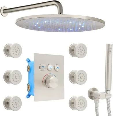 Luxury Shower Head 2 Function Hand-held Thermostatic Valve High Pressure Shower Head System