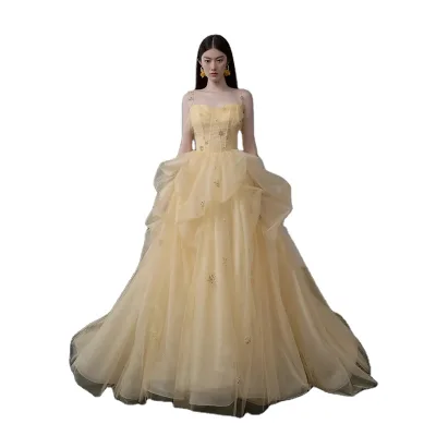 New Custom Made Elegant Spaghetti Straps Beading Lace Ball Gown Evening Party Dress Prom Bridesmaid Dress for Plus Size Women