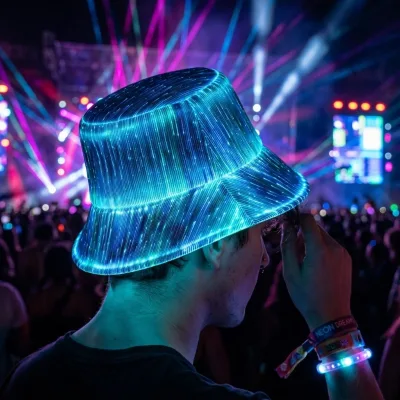 LED Fiber Optic Bucket Hat Light up Glow Cap Color Changing for Rave Festival Party Concert Wear Costume