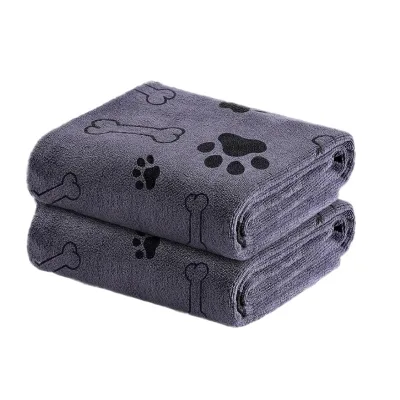 Wholesale Custom Luxury Microfiber Dog Towel Soft Absorbent Lint-Free Puppy Bath Towel with Printed Bones and Paws