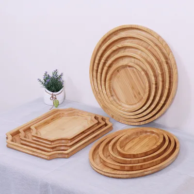 Wholesale Eco-Friendly Bamboo Wood Service Trays Plates Irregular Shape Engraved Design for Camping Family Use-Durable Food