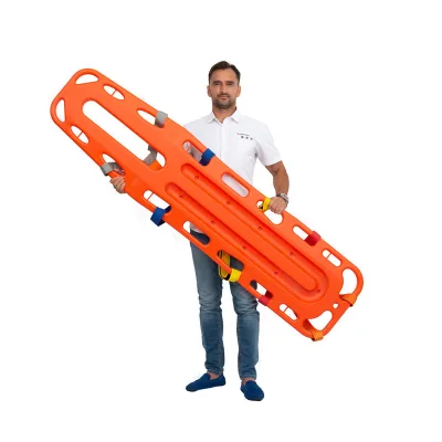 Medical Patient Spine Board With Head Immobilizer and Straps in Emergency Rescue