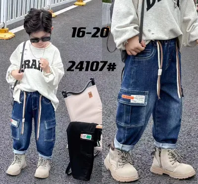 Fashion Style Children Trousers Multi-pockets Boys Jogging Jeans Spandex Denim Infant Boys Cargo Jeans