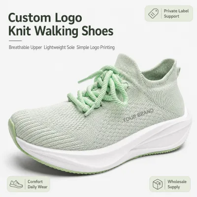 Custom Logo Knit Casual Sneakers Breathable Mesh Upper Lightweight Lace up Walking Shoes for Unisex Daily Sport