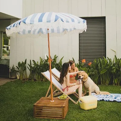 OEM ODM Wholesale High Quality Control Hot Trend Beach Sun Shade Wooden Beach Outdoor Big Umbrella with Tassels