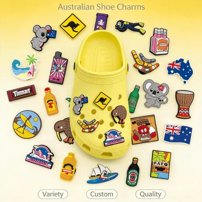 Bulk Custom 2D PVC Aussie Shoe Decor Charms Australia Flag Surf Wine Koala Clog Track Shoes Gift Accessories
