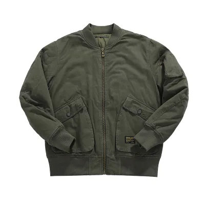American Retro Unisex Flight Suit Jacket Stand Winter Heavy Thickeneded Pants Big Flap Pockets Khaki Washed Vintage Trendy Front