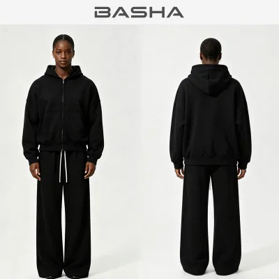 Men Vintage Zip Hoodie Wide Leg Sweatpants 2 Piece Sweatsuit Cotton Breathable Streetwear Activewear Casual Gym Outfit