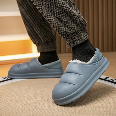 Men's Casual Classic Soft Cotton Slippers Autumn Winter Indoor Thick EVA Midsole Slip Resistant Warm Cotton Lining