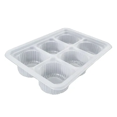 Zeqiu Six-grid Disposable Translucent Plastic Rectangular Pastry & Mooncake Tray 17.5x12.5x3.5cm 6-hole Biscuit Liner