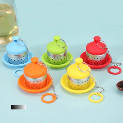 BPA Free Food Grade Silicone Tea Infuser with Saucer Stainless Steel Tea Strainer with Chain