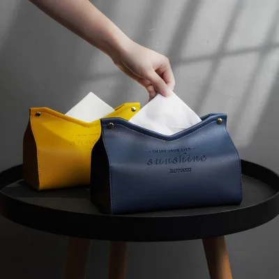 Leather Napkin Holder Foldable Tissue Box Home Office Car Waterproof Dustproof Storage Box