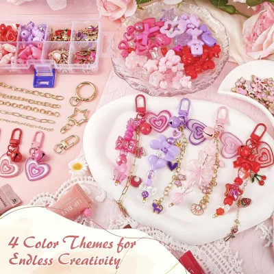 458PCS Colorful Butterfly Flower Alloy Charms Kit Hair Beads & Keychain Pendant Set for Braids & DIY Craft