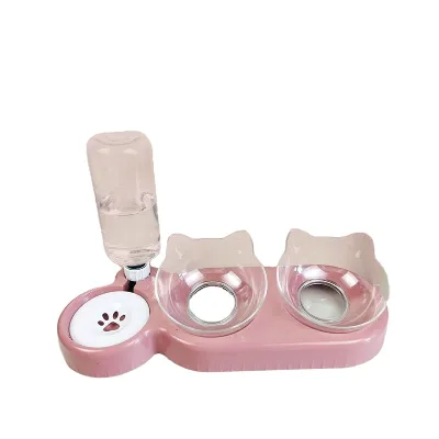 Wholesale Eco-Friendly Solid Pattern Cat Bowl Raised Anti-Spill Kitten Water Bowl 15 Degree Tilted Double Cat Bowl Made Plastic