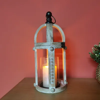 INNOVA Wholesale Antique Rustic Home Decoration Hanging Wooden Metal Candle Holders Lantern