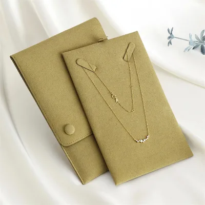 Luxury Snap Jewelry Pouch Envelope Button Custom Logo Embossed Microfiber Suede Leather Gift case Recyclable