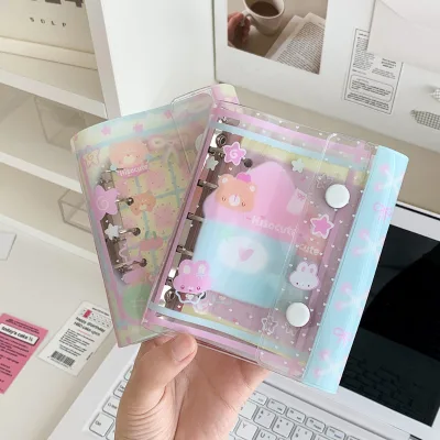 Custom Print Portable 6 Ring PP PVC Transparent Loose Leaf Binder Ins M5 Planner Notebook KPOP Card Bag