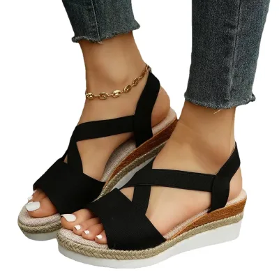 New Design Plus-size Wedge Sandals for Women Fashion Sandals One-line Buckle Sandals for Women
