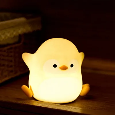 Cute Penguin Silicone Night Light USB Rechargeable Touch Control Bedside Lamp for Kids Room Decor Warm White