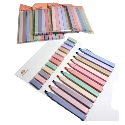 6/12 Colors Plastic Portable Mini Promotional Highlighter Pen Set Kawaii Pastel Oblique Tip No Bleed Custom Logo School Office