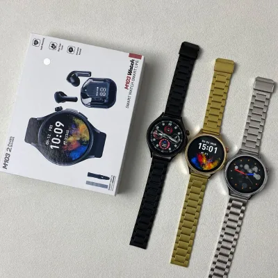 2024 Latest M103 Smartwatch With Earphone 2 in 1 Double Straps Series 9 Round Smartwatches for Men