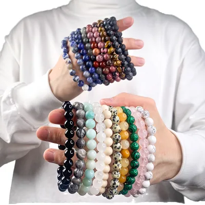 HOVANCI 12 Tiger Eye Citrine Beaded Bracelet 6mm 8mm Natural Stone Platinum Ball for Woman's Wedding Gift Feng Shui Practice