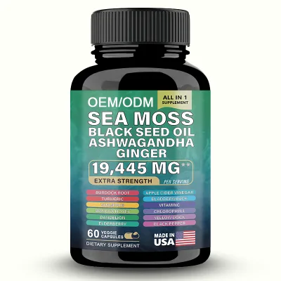 19000mg Sea Moss Capsules 16-in-1 Supplements Black Seed Oil Ashwagandha Turmeric Bladderwrack Burdock Complex Seamoss Capsule