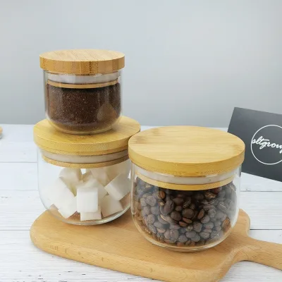 56H Kitchen round bottom borosilicate glass storage jar thickened bamboo lid sealed food storage jar