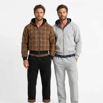 Wholesale Custom Logo Breathable Casual Men's 100% Cotton Zip-Up Reversible Knitted Hoodie Joggers Set Streetwear Tracksuit