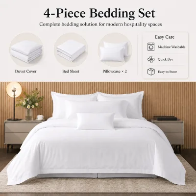 Moisture Wicking Cotton White Hotel Bedding Set Breathable for Tropical Resort Hotels