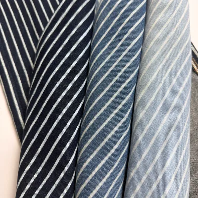 Unwashed Black Denim Fabric Rolls Blue Wide Stripe Sustainable Lyocell Linen Blend Denim Cloth GRS Certified