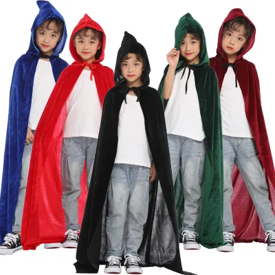 Hooded Cloak Kids and Adults Long Velvet Cape for Christmas Halloween Cosplay Costumes Witch Costume