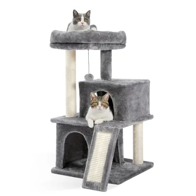 Luxury Modern Pet Toy Cat Product Tall Modern Wood Gray Multi-level Cat Tower Post Wood Cat Tree Scratcher