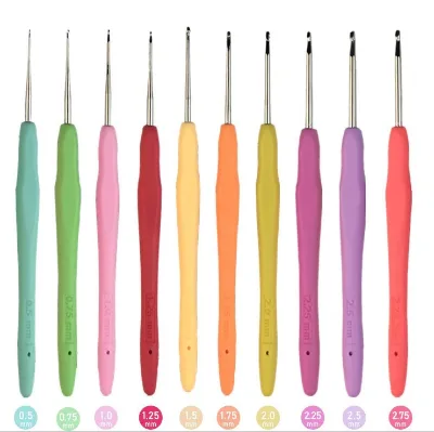 10 small lace crochet hooks (0.5-2 mm), ergonomic crochet hook set with soft handle