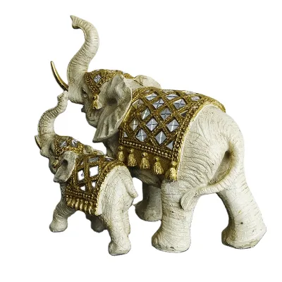 Polyresin  Mother and Son  Elephant Decoration ,golden Elephant Statue