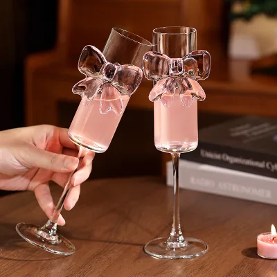 Wholesale Coquette Glass Cups pink Bow champagne Tall Wine Glass Sparkling Suitable for Party