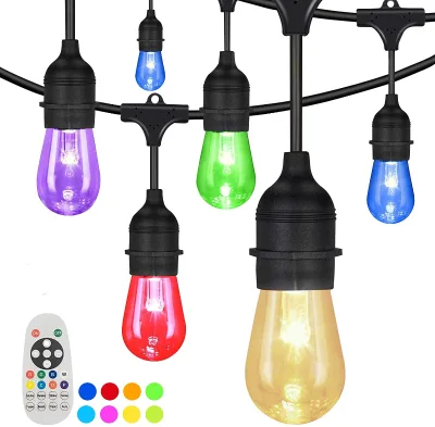 Waterproof With Commercial Grade Dimmable Stage Heavy Duty Hanging Patio Lights With Remote 48ft Rgb S14 Led String Lights