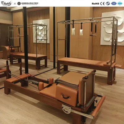Premium Commercial Pilates Reformer Machine Adjustable Wooden Frame with Ropes and Straps for Studio and Home Fitness Training