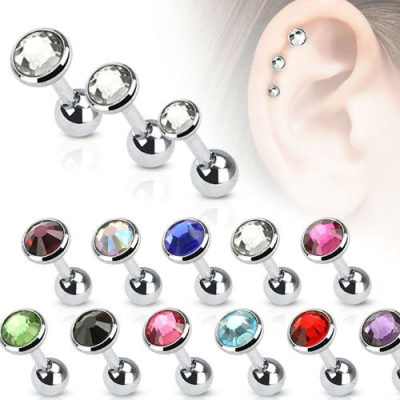 Jeweled Ear Tragus Piercing with Helix Piercing