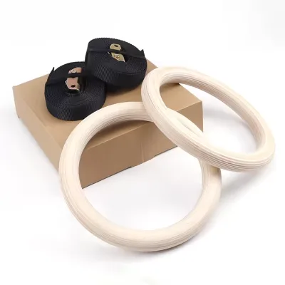 2024 Factory Price Pull up Gymnastic Rings Gym Exercise Indoor Fitness Wooden Birch Gym Rings
