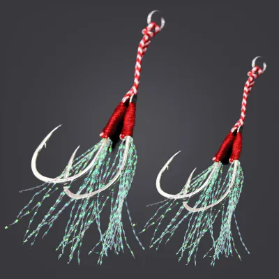 10# 12# 13# 14# 16# Fishing Hook Double Hook Steel Material Jigging Hook Barbed Hooks Assist Hook With Bright Silk Swing Hook