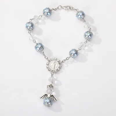 Angel wings Crystal Rosary Bracelet Catholic Religious Bracelet Rosaries Angle Bracelet for Prayer